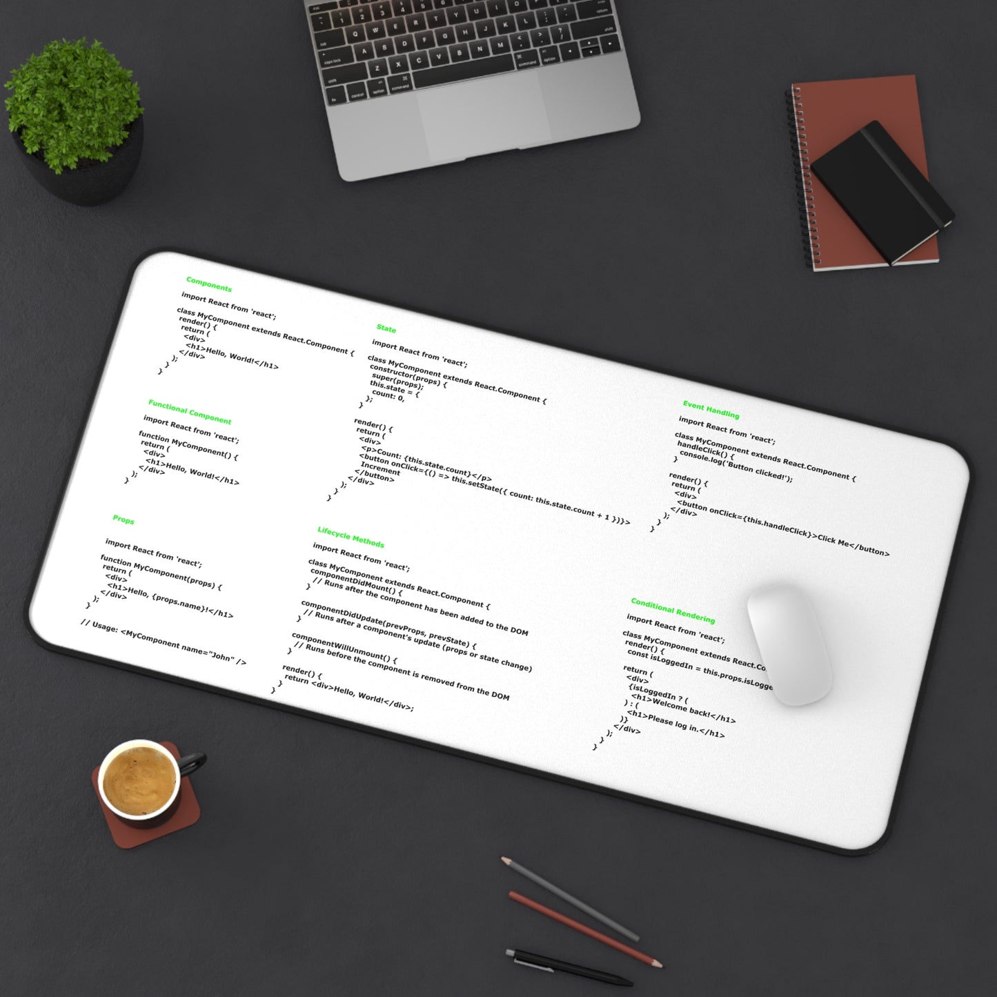Reactjs Cheatsheet Desk Mat for Developer, Programmer, IT Admin