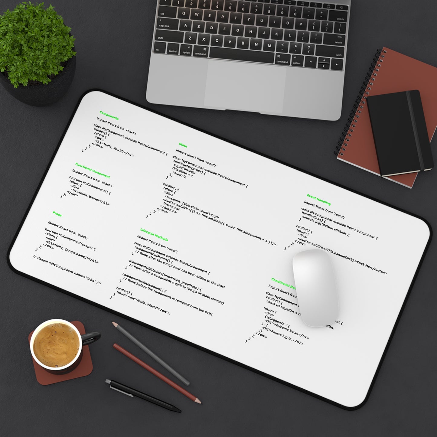 Reactjs Cheatsheet Desk Mat for Developer, Programmer, IT Admin