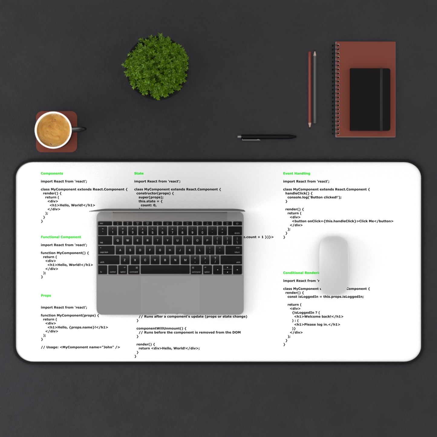 Reactjs Cheatsheet Desk Mat for Developer, Programmer, IT Admin