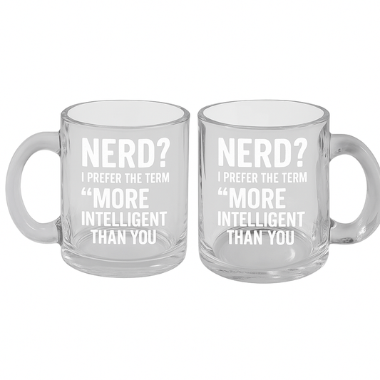 Nerdy Clear Glass Coffee Mug, 10oz, Humorous Gift for Smart People, Funny Office Mug, Gifts for Nerds, Unique Tea Cup