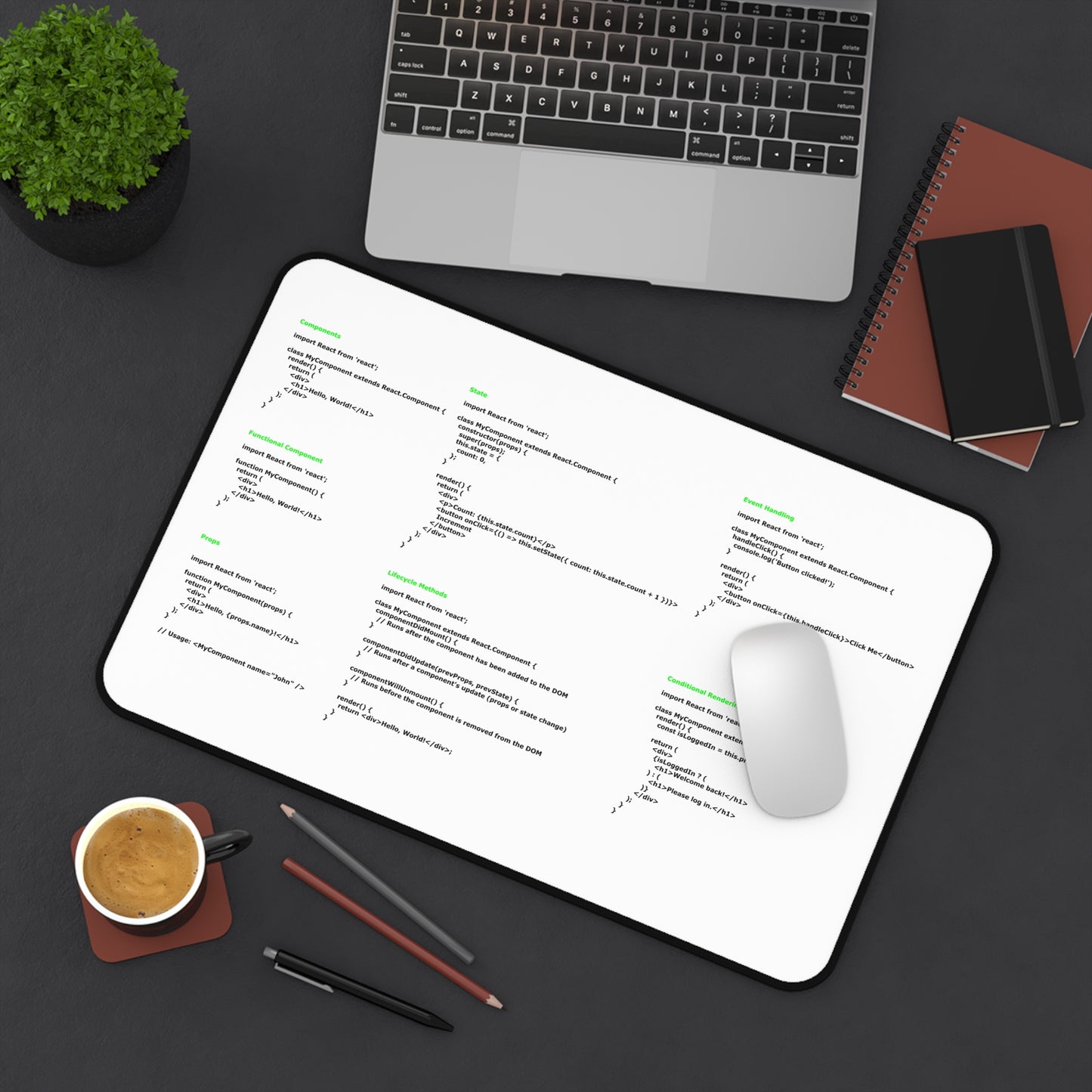 Reactjs Cheatsheet Desk Mat for Developer, Programmer, IT Admin