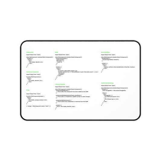 Reactjs Cheatsheet Desk Mat for Developer, Programmer, IT Admin