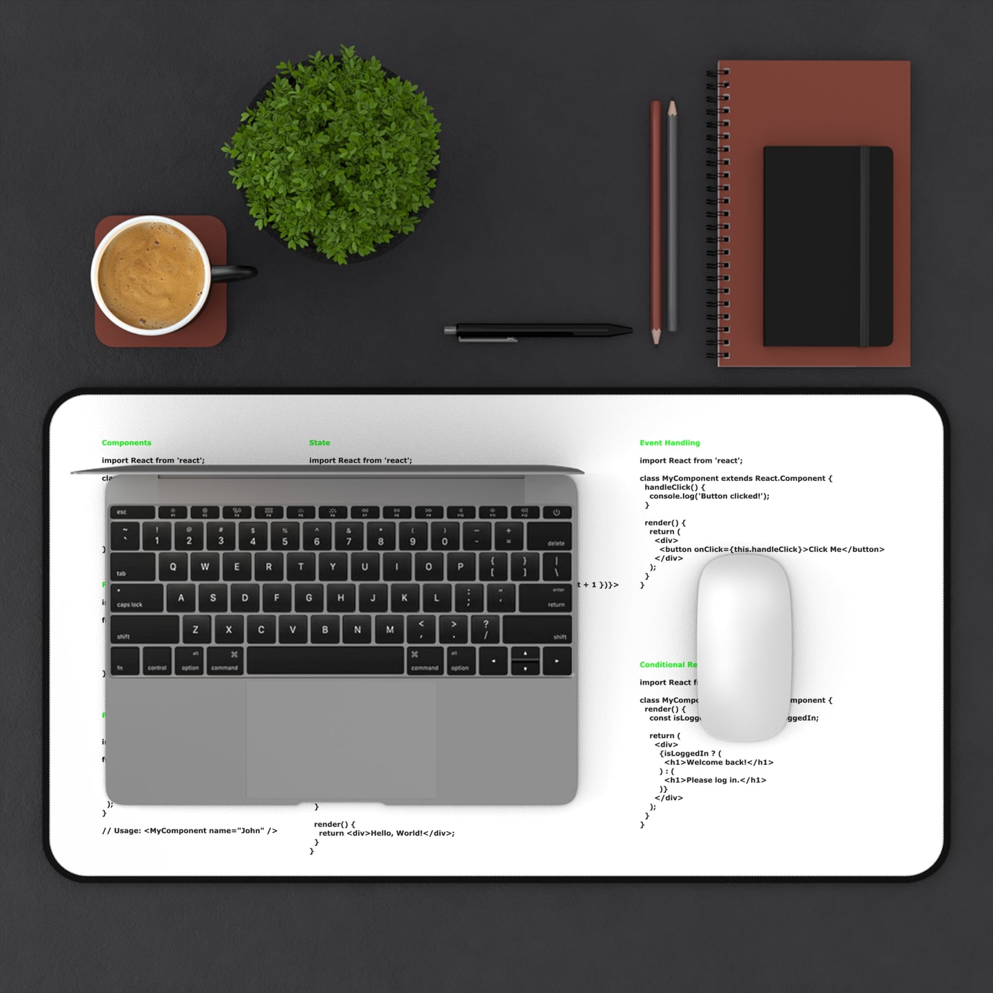 Reactjs Cheatsheet Desk Mat for Developer, Programmer, IT Admin